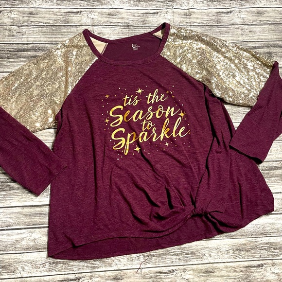 Women’s size 18/20 (XXL) CATO ‘Tis the Season To Sparkle Maroon Red Long Sleeve - Picture 1 of 7